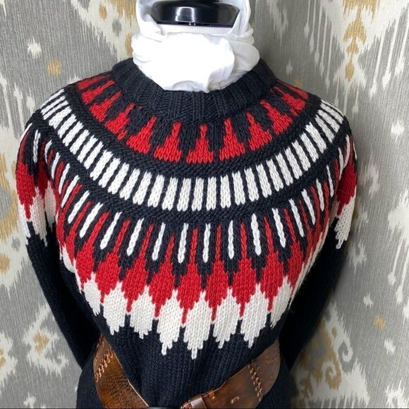 Polo Ralph Lauren Black, Red & White Wool Nordic FairIsle Crew Neck Sweater - Picture 4 of 16